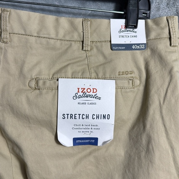 Izod pants men nwt Izod saltwater relaxed classic stretch chino‎ pant straight - Picture 5 of 10